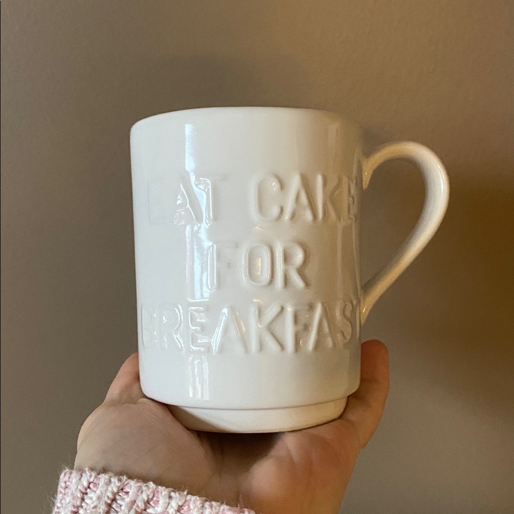 Kate Spade White Ceramic Mug “Eat Cake For Breakast”